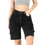 Naiste Keskmise V&ouml;&ouml;kohaga Cargo L&uuml;hikesed P&uuml;ksid Sirge L&otilde;ikega Vintage Pesuga Denim Bermuda L&uuml;hikesed P&uuml;ksid Streetwear Commuter P&uuml;ksid Suveks S must