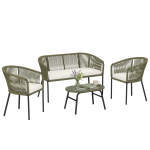 V&auml;litingimustes aia lounge-komplekt 4 istmekohaga 2-kohaline diivan 2 tugitooli ja kohvilaud Karastatud klaas &Uuml;mar Punutud PP Kreem 122 x 59 x 75 cm