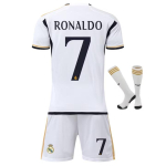 Real Madrid Ronaldo 7 Laste Jalgpallis&auml;rgi Komplekt Valge L&uuml;hikeste Varrukatega S&auml;rk L&uuml;hikesed P&uuml;ksid Sokid Noorte Jalgpalli Komplekt Kingitus 150-160 CM