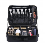 Kvaliteetne multifunktsionaalne PU-kosmeetikakott kosmeetikatoodete hoidmiseks Kahekihiline kaasaskantav kosmeetikakohver S must