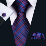 Sinine lips meestele Pulma siidist kaelalips Hanky ​​mansetin&ouml;&ouml;bid Solid Foral Triibuline pidulik komplekt N-5207