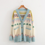 2021. aasta s&uuml;gis- ja talvised naiste kampsunid, uus Korea versioon teemandikujulisest kootud Love Jacquard laiast avarast naiste kampsunist One Size sinine