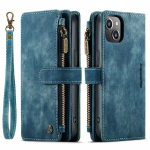 CaseMe Retro matt PU-nahast kahekihiline t&otilde;mblukuga rahakoti kott iPhone'ile Samsung Xiaomi multifunktsionaalsed klappkaaned koos 10 kaardihoidjaga iPhone 11 Pro Max sinine