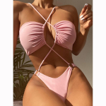 Seksikad naiste &uuml;hes t&uuml;kis ujumistrikoo Bandeau naiste ujumisriided Seksikad Monokini stringid Brasiilia ujumis&uuml;likond Halter rannariided ujumisriided S roosa