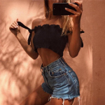 Uus suvine s&uuml;gistuub Crop top Naiste kikilipsu rihm Ruched tank Top salatiserva elastne Camis 5 v&auml;rvi S must