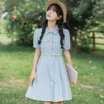 Vintage naiste elegantne ilu naiskleit V-kaelusega l&uuml;hikeste varrukatega kleit, tr&uuml;kitud avara p&otilde;lvedeni &uuml;hev&auml;rviline S sinine