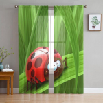 Sinililled Lepatriinuprindiga kardinad L&auml;bipaistev t&uuml;ll Kodukaunistus Elutuba Magamistuba Cortinas Sifonki Akenkardinad 1 PCS W100XH250cm