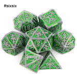 7 tk. Rohelised h&otilde;bedased topeltm&otilde;&otilde;gad metallist t&auml;ringud, mitmetahuline t&auml;ringukomplekt, sobib rollim&auml;nguks RPG Pathfinder lauam&auml;nguks roheline