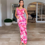 Moodne lilleline ripatsiga kleit Seksikas lahtise seljaga l&otilde;hestatud pitstr&uuml;kiga pikk seelik k&otilde;rge v&ouml;&ouml;kohaga &otilde;huke suvine naiste kleit S roosa