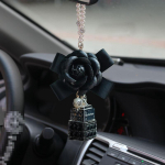 V&otilde;luv Bling Rhinestones Kameelia Lilled Autopeegel Rippuvad Kaunistused Teemantkristallist autoparf&uuml;&uuml;mipudeli ripats Naiste T&uuml;drukud black