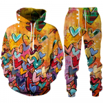 Sweet Love Heart 3D Prindiga meeste/naiste dressikomplektid vabaaja kapuutsi ja p&uuml;kstega 2 tk. Komplektid Oversize Pullover Trend Couple XL