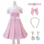 Roosa Sweet Fashion Vintage ruuduline n&ouml;&ouml;r Cosplay kost&uuml;&uuml;mid K&otilde;rge v&ouml;&ouml;kohaga pikk kleit Naine Moekleit Naine Cosplay riided XS