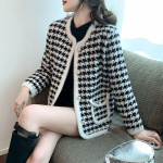 Kevadine kardigan mantel emane 2023 v&auml;ike l&otilde;hn Houndstooth imitatsiooniga naaritsa mantel l&uuml;hike lahtine k&otilde;hn kuduv kardigan emane One Size valge