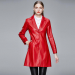 S&uuml;gisel ja talvel uued suured nahkriided naiste polo-kaelus keskmise pikkusega nahktagi Naiste &otilde;huke nahast v&auml;liskate mood XXL