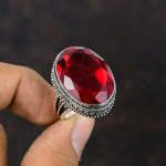 Lihvitud Mosambiigi granaats&otilde;rmus 925 Sterling h&otilde;bedane s&otilde;rmus K&auml;sitsi valmistatud s&otilde;rmus vanaaegsed ehted H&auml;mmastav kalliskivist s&otilde;rmus kingituste jaoks, saadaval s&otilde;rmuse suuruses 10