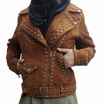 Naiste Pruun Ehtne Lambanahast Suede,NIITIDEGA KAUNISTATUD Jakk,Lihtne NATIVE, Ameerika PUNK Stiil,Kauboit&uuml;druku Suede,Kuldsete Nitudega,Nahkjakk,V&ouml;&ouml;ga Kingitus Talle XS