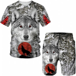 Mood Summer Wolf 3D prindiga meeste T-s&auml;rk+l&uuml;hikesed varrukatega topid Unisex Cool Animal Sport O-kaelusega dressikas Hip Hop komplekt &Uuml;likonnad 2XL