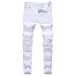 Ripped Hole Denim P&uuml;ksid Meeste &Uuml;hev&auml;rvilised Distressed Biker Jeans Kitsad pikad p&uuml;ksid 32 valge