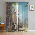 Jurassic 3D dinosauruste neitsimetsa l&auml;bipaistvad kardinad elutoa magamistoa t&uuml;llist aknakatted k&ouml;&ouml;gi kaunistamiseks 135W x 114H(cm)