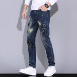 Raske t&otilde;mblukuga sirge s&auml;&auml;re teksad V&auml;ikeste s&auml;&auml;redega teksad Tikitud sinised vabaaja teksad Meeste p&uuml;ksid 28 sinine