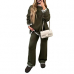 Naiste triibuline kootud kampsun laia s&auml;&auml;rega p&uuml;kste komplekt Poolitatud pulloveriga topsid elastsed k&otilde;rge v&ouml;&ouml;kohaga sirged p&uuml;ksid kaheosaline komplekt Lounge Wear spordidressid 2XL armee roheline v&auml;rv