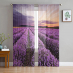 Lavendel Purple Dusk Plant Kaasaegsed tr&uuml;kitud t&uuml;llkardinad magamistoa r&otilde;dude akende sisekujunduseks Loominguline mood Kodu l&auml;bipaistev kardin 135W x 114H(cm)