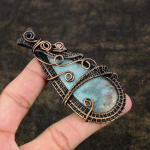 Natural Caribbean larimar Gemstone Copper Wire Wrap Gift Pendant 3.54 P7s97