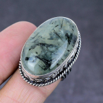 Natural Prehnite Gemstone Handmade 925 Sterling Silver Jewelry Ring Size 7 z0o91