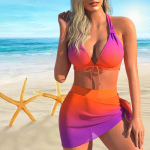 Naiste &otilde;larihmaga ujumistrikoo, mitmev&auml;rvilise tr&uuml;kiga bikiinidega l&uuml;hike ujumistrikoo S Heleroosa