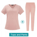 Meditsiiniline ilusalong T&ouml;&ouml;riided Kliinilised koorijad Top + Pant Spa Doctor Nurse Tunika &Uuml;likond Kirurgilised vormir&otilde;ivad Naiste koorimiskomplekt L roosa
