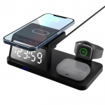 3in1 juhtmevaba laadija kellalarm Qi juhtmeta laadimisjaam iPhone 15 14 13 12/AirPods/iWatch Samsung S24 S23 Ultra/Buds jaoks must