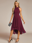 Ever-Pretty naiste elegantne p&auml;itsetega kaelusega Midi-pikkusega kokkuvolditav Stream Empire v&ouml;&ouml;koht &scaron;ifoonist pulmak&uuml;laliste kleit 4XL burgundiapunane