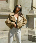 Pehme Biker Naiste Ehtne Lambanahk K&auml;sit&ouml;&ouml; Uus Nahkjakk Mootorratas Beež S beež