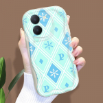 Armas koomiksimustriga kreemjas tekstuuriga korpus, lainelise servaga pehme silikoonkaanega telefoni&uuml;mbris Vivo jaoks Vivo Y01 must