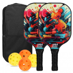 Fiberglas Pickleballi reketite komplekt Pickleballi aerukomplekt, mis koosneb 2 reketist ja 4 hapupalli pallist mitmev&auml;rviline