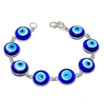 Natural Blue Evil Eye Gemstone Handmade 925 Sterling Silver Bracelet 7-8 y3z43