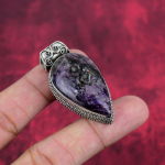 Charoite Handmade Gemstone Pendant, 925 Solid Sterling Silver Pendant Antique Jewelry, For Engagement Gift 1.93 Inches lilla