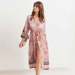 EDOLYNSA Boheemlaste tr&uuml;kitud bikiinide katted Elegantne rihmaga kinnitatud kimonokleit tuunika 2024. aasta suvine naiste suures suuruses rannar&otilde;ivastega ujumiskost&uuml;&uuml;m Q996 One Size roosa