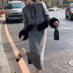 Uus Hiina villane splicing topp poolpikk seelik temperament kaheosaline &uuml;likond naistele s&uuml;gis-talvine uus kleit S
