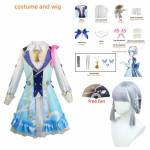 M&auml;ng Kamisato Ayaka Cosplay Fontaine Springbloom Missive Lolita Kleit Cosplay Kost&uuml;&uuml;m Parukas Riietus Halloween Cos L-(Full set+wig)