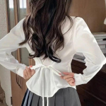 Jaapani kolledži stiilis magus s&auml;rk naistele uus pikkade varrukatega armas disain pitsiline tuunika pluus s&uuml;gismood &otilde;huke n&ouml;&ouml;biga riietus S valge