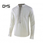 Kevad-s&uuml;gis meeste s&auml;rk, pits-up krae, pikad varrukad, &uuml;hev&auml;rvilised lahtised retro keskaegsed keskmise pikkusega vabaaja cosplay esituslikud topid S must