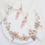 S&auml;delevad Kristallp&auml;rlid Rhinestones Roosa Kuld Naiste Peaehted Komplekt Pulma Peapael ja K&otilde;rvar&otilde;ngad Pruudi Juukseaksessuaarid roosa