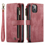 CaseMe Retro matt PU-nahast kahekihiline t&otilde;mblukuga rahakoti kott iPhone'ile Samsung Xiaomi multifunktsionaalsed klappkaaned koos 10 kaardihoidjaga Samsung A55 punane