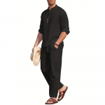 Meeste puuvillane linane s&auml;rk meestele kaheosaline komplekt vabaaja Henley kraega pikkade varrukatega s&auml;rgid puhkuse rannap&uuml;ksid suvekomplekt XL