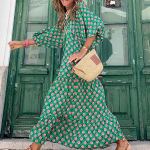 Naiste lillemustriga boheemlaslik pikk kleit vaba V-kaelusega moodne suvine rannakleit XXL punane