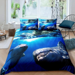 3D Dolphin In Blue Sea Queen King Size voodipesukomplektid Loomade &Uuml;hekordne tekikott Lastele T&auml;iskasvanute voodi Pol&uuml;esterst voodiriided 200x200cm 3pcs