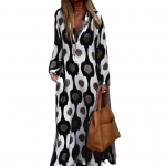 Naiste s&uuml;gisene kevadkleit V-kaelusega rev&auml;&auml;riga, pikkade varrukatega, v&auml;rviga Sobiv prindiga &uuml;lisuur pullover, pehme poolitatud &auml;&auml;risega A-jooneline avar vintage daami maksikleit 2XL must