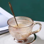 Nordic Style Retro Relief p&auml;evalilleklaasist kohvitass piimatass hommikus&ouml;&ouml;gitass suur mahutavus 1-2 tk Saadaval