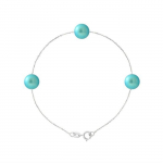 PERLINEA - K&auml;ev&otilde;ru - 3 ehtsat magevee kultiveeritud p&auml;rlit 7-8 mm t&uuml;rkiissinine - 925 Sterling h&otilde;be - naiste ehted